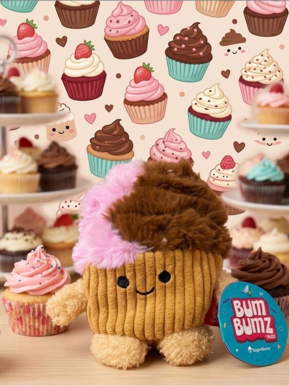 4.5 Bum Bumz Plush Cupcake Toy - Pink & Brown
